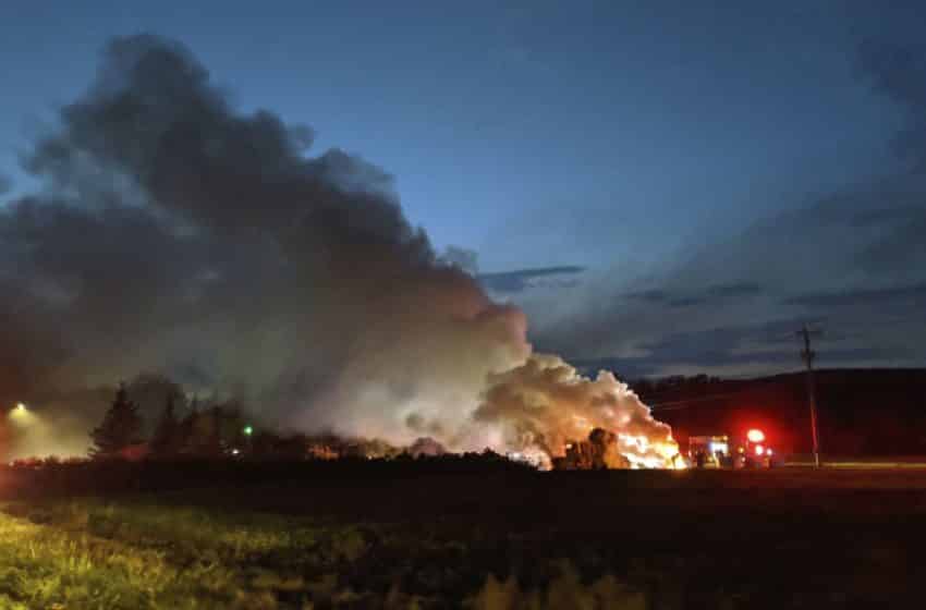 Biden-Harris ‘cheering haystack’ at US farm set ablaze in a defiant political display