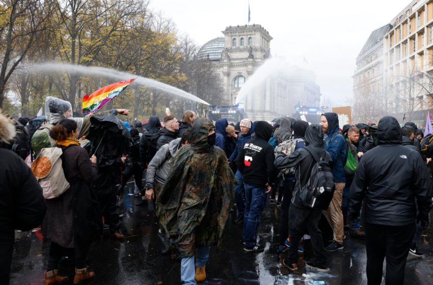 Violent anti-lockdown German rallies fling fireworks, police blast back with water bursts