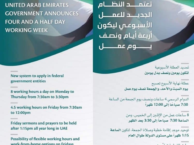 UAE Government announces Saturday – Sunday weekend from January 1, 2022