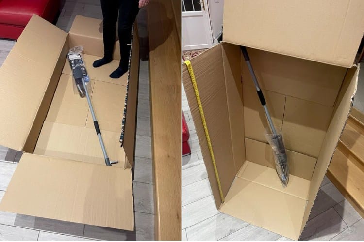 A kitchen mop arrives in a TV box