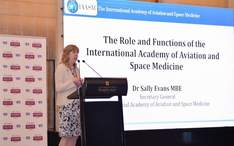 Dr. Sally Evans, Secretary-General, International Academy of Aviation and Space Medicine speaking at the second edition of Burjeel Medical Aviation Congress